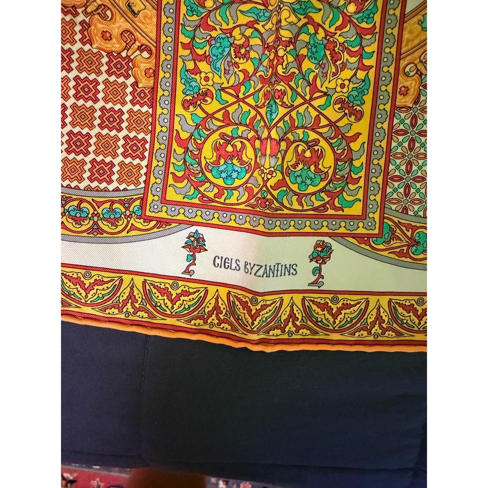 Hermes Ciels Byzantins Silk Scarf Julia Abadie Orange Gold 16.5in Square - Picture 3 of 5